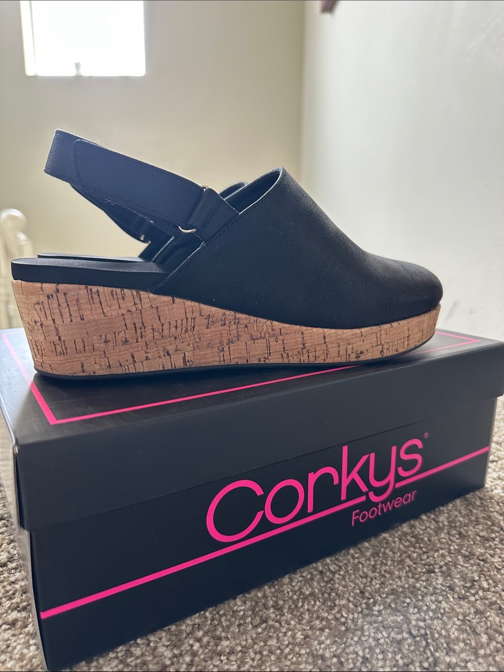 Corkys Black Slingback Cork-Platform Wedge